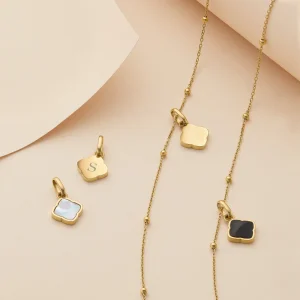 Alternative view of Pearl Clover & Initial Necklace (Gold)