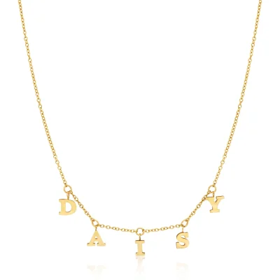 Mini Hanging Letter Name Necklace (Gold)