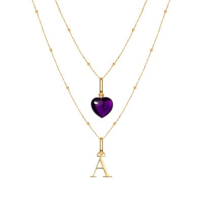 Letter & Birthstone Sphere Chain Layered Set (Gold)
