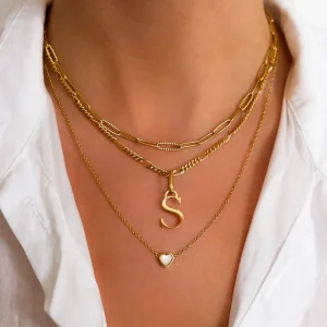 Alternative view of Mini Heart Birthstone & Initial Layered Necklace Set (Gold)