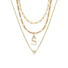 Mini Heart Birthstone & Initial Layered Necklace Set (Gold)