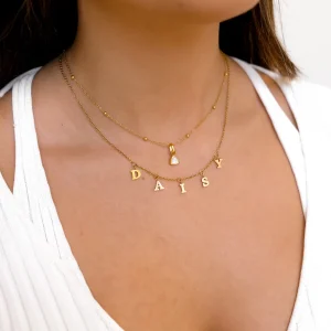 Alternative view of Mini Hanging Letter Name Necklace (Gold)